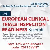3rd European Clinical Trials Inspection Readiness Summit: Radisson Blu Edwardian Heathrow Hotel, 140 Bath Rd, Harlington, Hayes, UB3 5AW, UK, 22-23 May 2017