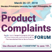 2nd Product Complaints Forum: Philadelphia, Pennsylvania, USA, 26-27 March 2018